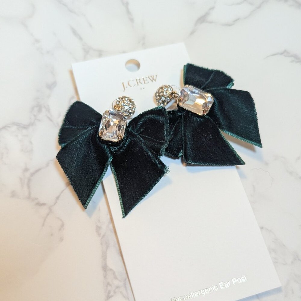 J.Crew Factory Velvet Bow Crystal Statement Earrings - Picture 4 of 6